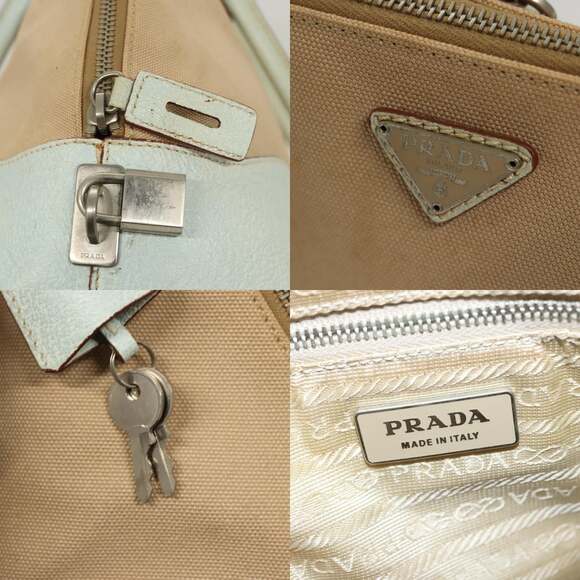 PRADA Hand Bag Canvas Beige Silver - Picture 11 of 13